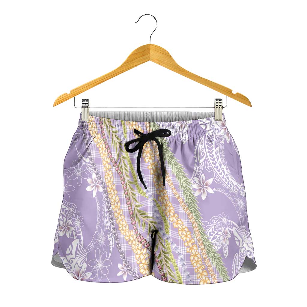Purple Palaka Hawaii Leis Shorts for Women Hawaiian-plaid Elegant Tropical Vibes LT14 - Polynesian Pride