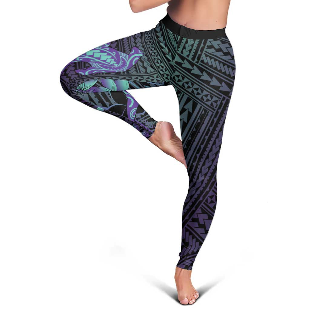 Purple Paradise Hawaii Leggings Hammerhead Shark Tattoo Curve Polynesian - Polynesian Pride