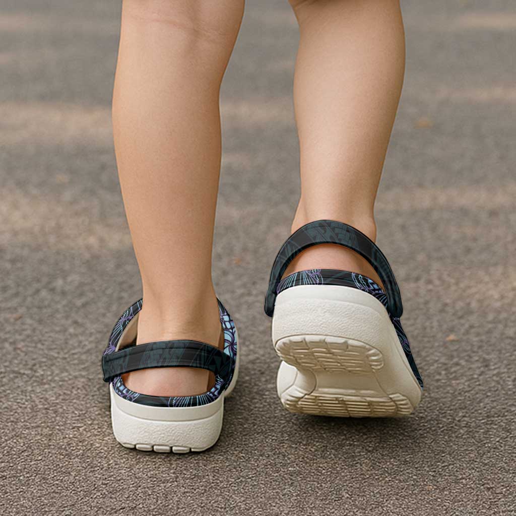 Purple Paradise Hawaii Shell Lei Clogs Shoes Hawaiian Sunrise Shell Hebrew Cone Plumeria - Polynesian Pride