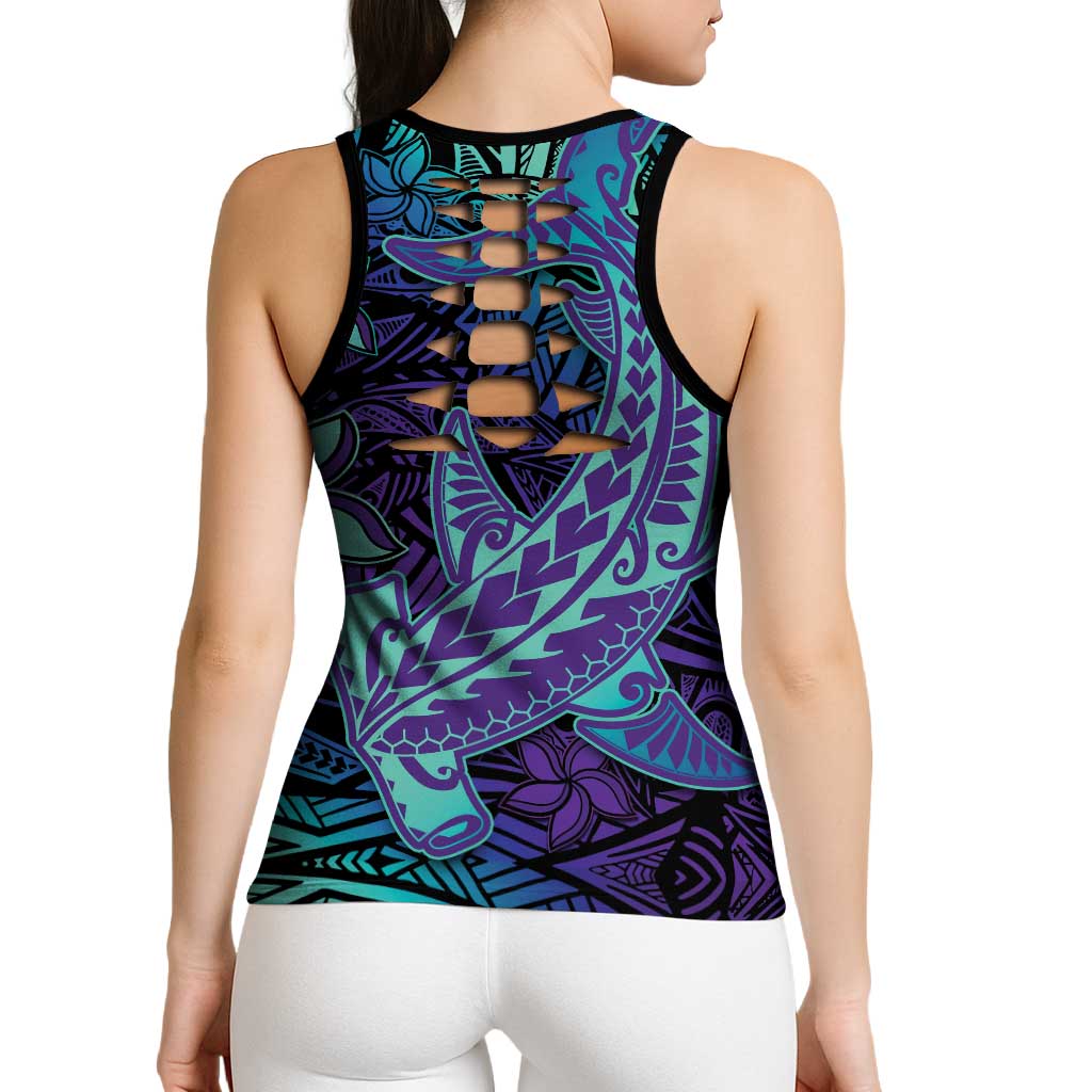 Purple Paradise Hawaiian Tribal Hammerhead Shark Hollow Tank Top - Polynesian Pride