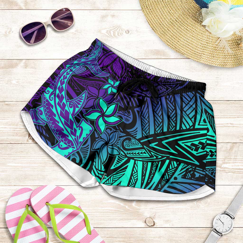 Purple Paradise Polynesian Shorts for Women Hawaiian Tribal Hammerhead Shark LT14 Purple - Polynesian Pride