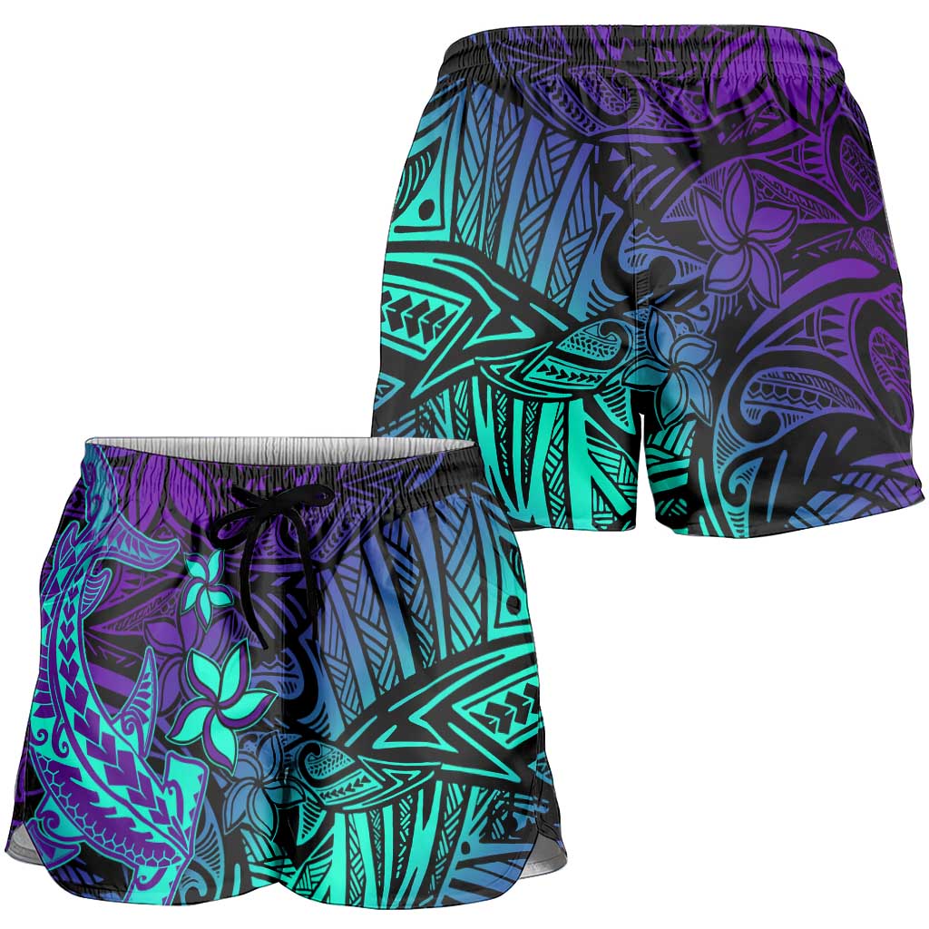 Purple Paradise Polynesian Shorts for Women Hawaiian Tribal Hammerhead Shark LT14 - Polynesian Pride