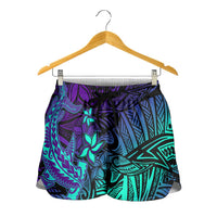 Purple Paradise Polynesian Shorts for Women Hawaiian Tribal Hammerhead Shark LT14 - Polynesian Pride