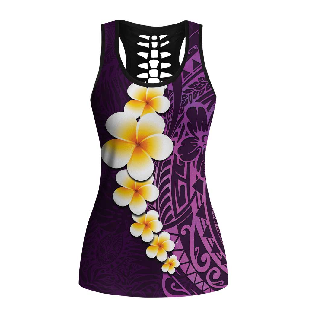 Purple Polynesia Hollow Tank Top Plumeria Tropical Leaves Galaxy Polynesian Art LT14 Female Purple - Polynesian Pride