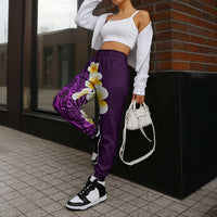 Purple Polynesia Jogger Pants Plumeria Tropical Leaves With Galaxy Polynesian Art - Polynesian Pride