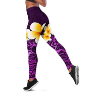 Purple Polynesia Leggings Plumeria Tropical Leaves With Galaxy Polynesian Art - Polynesian Pride