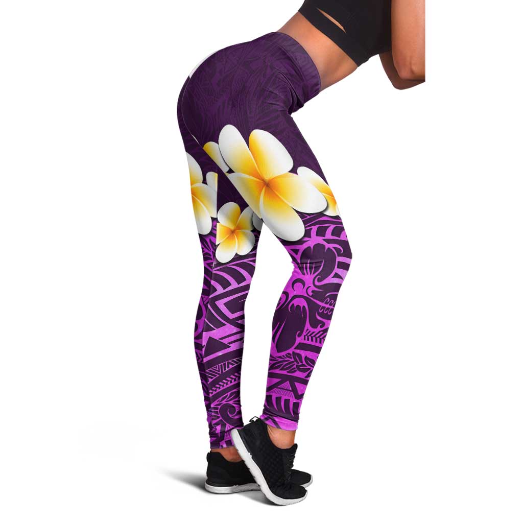 Purple Polynesia Leggings Plumeria Tropical Leaves With Galaxy Polynesian Art - Polynesian Pride