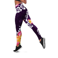 Purple Polynesia Leggings Plumeria With Hibiscus Pattern Tropical Vibes - Polynesian Pride