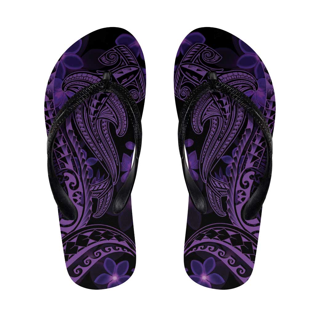 Purple Polynesia Shark Tattoo Flip Flops Polynesian Plumeria - Polynesian Pride