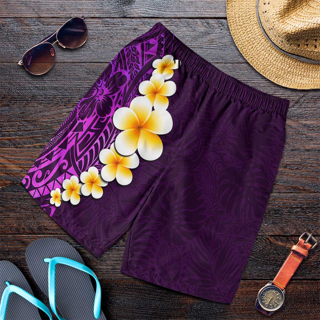 Purple Polynesia Shorts for Men Plumeria Tropical Leaves With Galaxy Polynesian Art LT14 Purple - Polynesian Pride