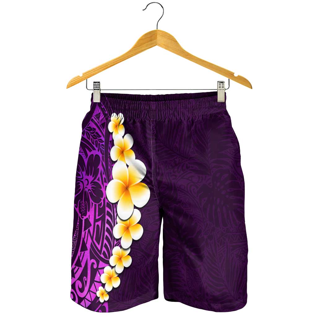 Purple Polynesia Shorts for Men Plumeria Tropical Leaves With Galaxy Polynesian Art LT14 - Polynesian Pride