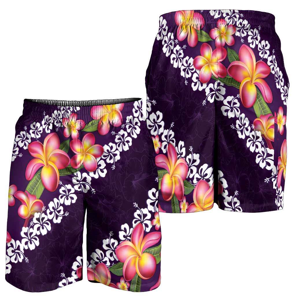 Purple Polynesia Shorts for Men Plumeria With Hibiscus Pattern Tropical Vibes LT14 - Polynesian Pride
