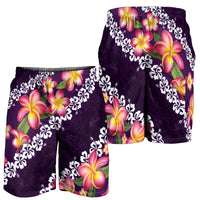 Purple Polynesia Shorts for Men Plumeria With Hibiscus Pattern Tropical Vibes LT14 - Polynesian Pride