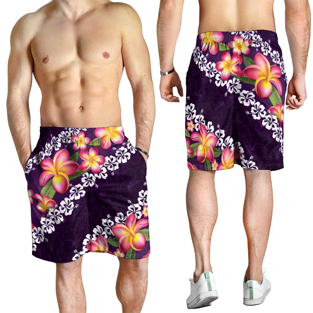 Purple Polynesia Shorts for Men Plumeria With Hibiscus Pattern Tropical Vibes LT14 - Polynesian Pride