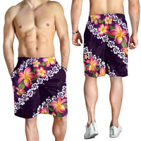 Purple Polynesia Shorts for Men Plumeria With Hibiscus Pattern Tropical Vibes LT14 - Polynesian Pride