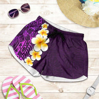 Purple Polynesia Shorts for Women Plumeria Tropical Leaves With Galaxy Polynesian Art LT14 Purple - Polynesian Pride