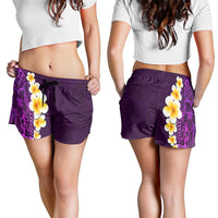 Purple Polynesia Shorts for Women Plumeria Tropical Leaves With Galaxy Polynesian Art LT14 - Polynesian Pride