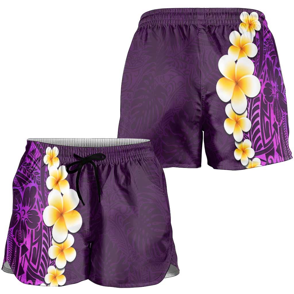 Purple Polynesia Shorts for Women Plumeria Tropical Leaves With Galaxy Polynesian Art LT14 - Polynesian Pride