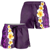 Purple Polynesia Shorts for Women Plumeria Tropical Leaves With Galaxy Polynesian Art LT14 - Polynesian Pride