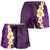 Purple Polynesia Shorts for Women Plumeria Tropical Leaves With Galaxy Polynesian Art - Polynesian Pride
