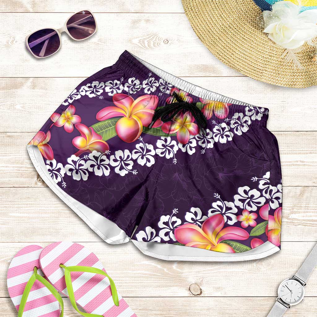 Purple Polynesia Shorts for Women Plumeria With Hibiscus Pattern Tropical Vibes LT14 Purple - Polynesian Pride