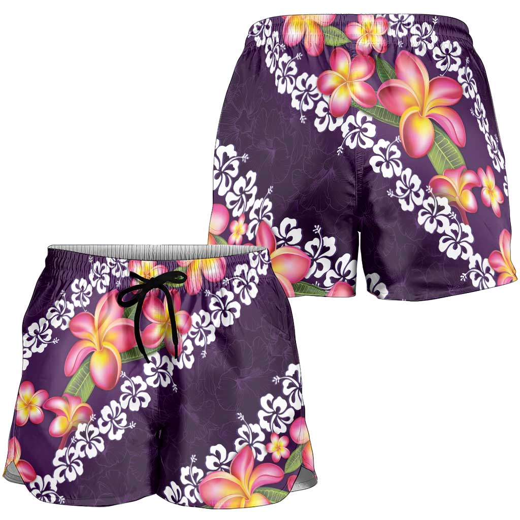 Purple Polynesia Shorts for Women Plumeria With Hibiscus Pattern Tropical Vibes LT14 - Polynesian Pride