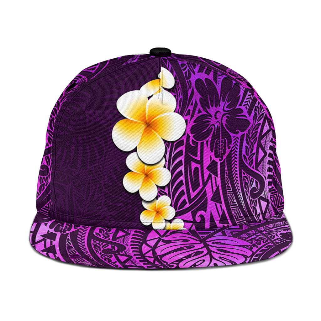 Purple Polynesia Snapback Cap Plumeria Tropical Leaves With Galaxy Polynesian Art - Polynesian Pride