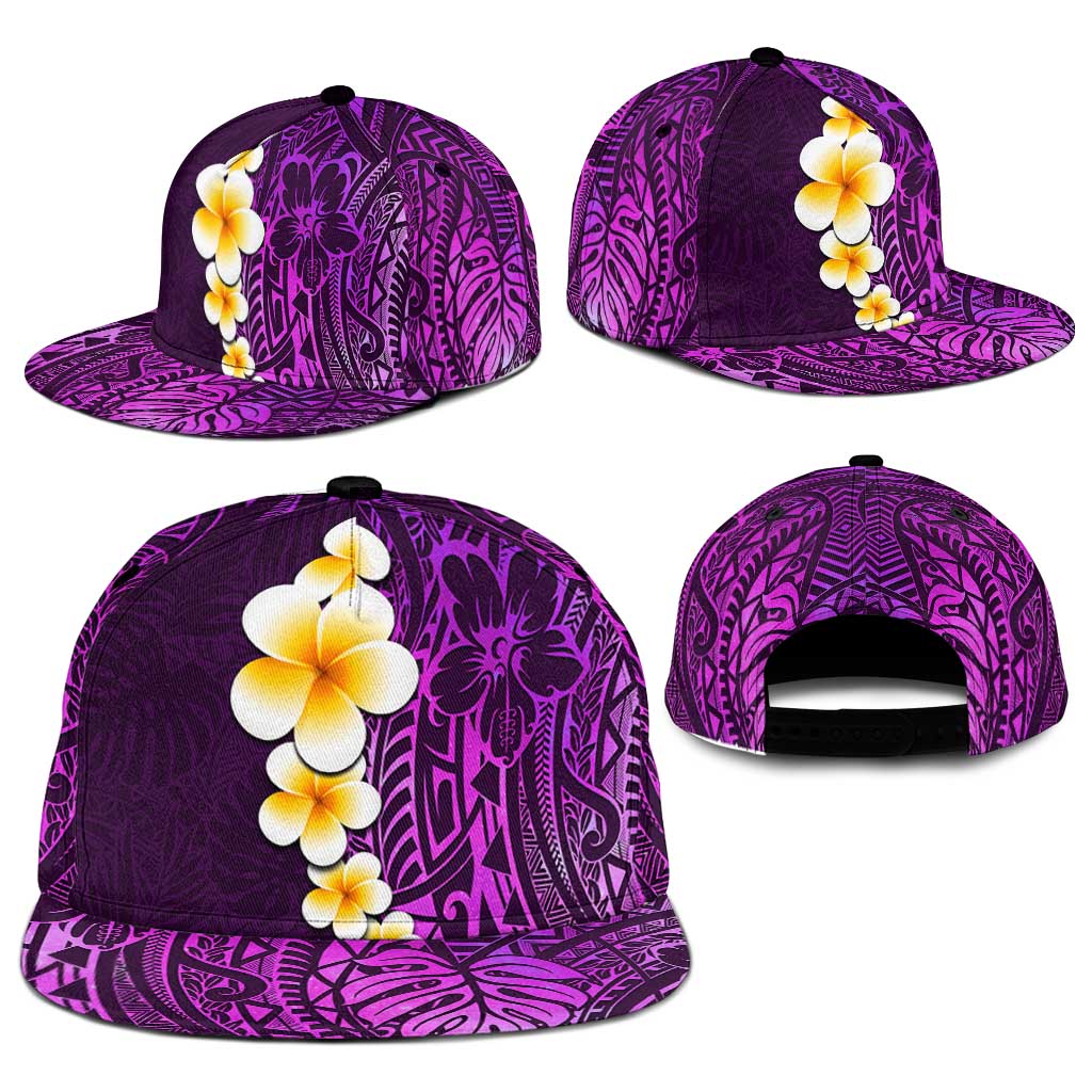 Purple Polynesia Snapback Cap Plumeria Tropical Leaves With Galaxy Polynesian Art - Polynesian Pride