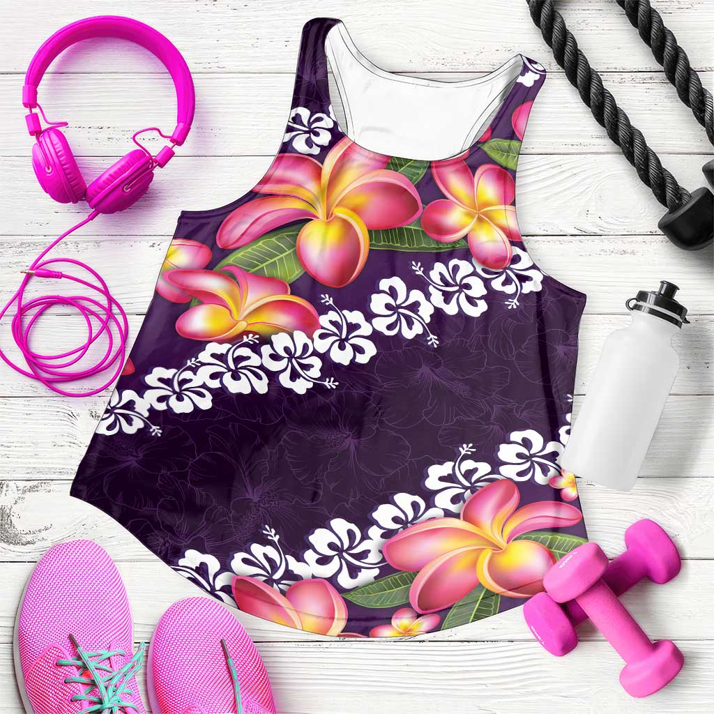 Purple Polynesia Women Racerback Tank Plumeria With Hibiscus Pattern Tropical Vibes - Polynesian Pride