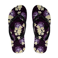 Purple Tropical Hawaii Flip Flops Seamless Monstera Plumeria Hawaiian Pattern - Polynesian Pride