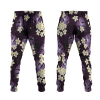 Purple Tropical Hawaii Jogger Pants Seamless Monstera Plumeria Hawaiian Pattern - Polynesian Pride