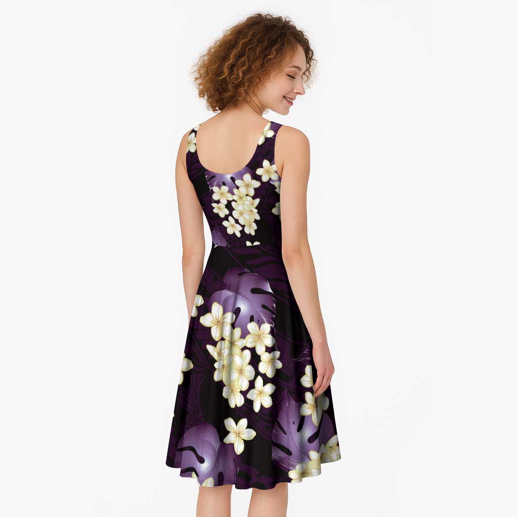 Purple Tropical Hawaii Midi Dress Seamless Monstera Plumeria Hawaiian Pattern - Polynesian Pride