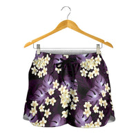 Purple Tropical Hawaii Shorts for Women Seamless Monstera Plumeria Hawaiian Pattern - Polynesian Pride