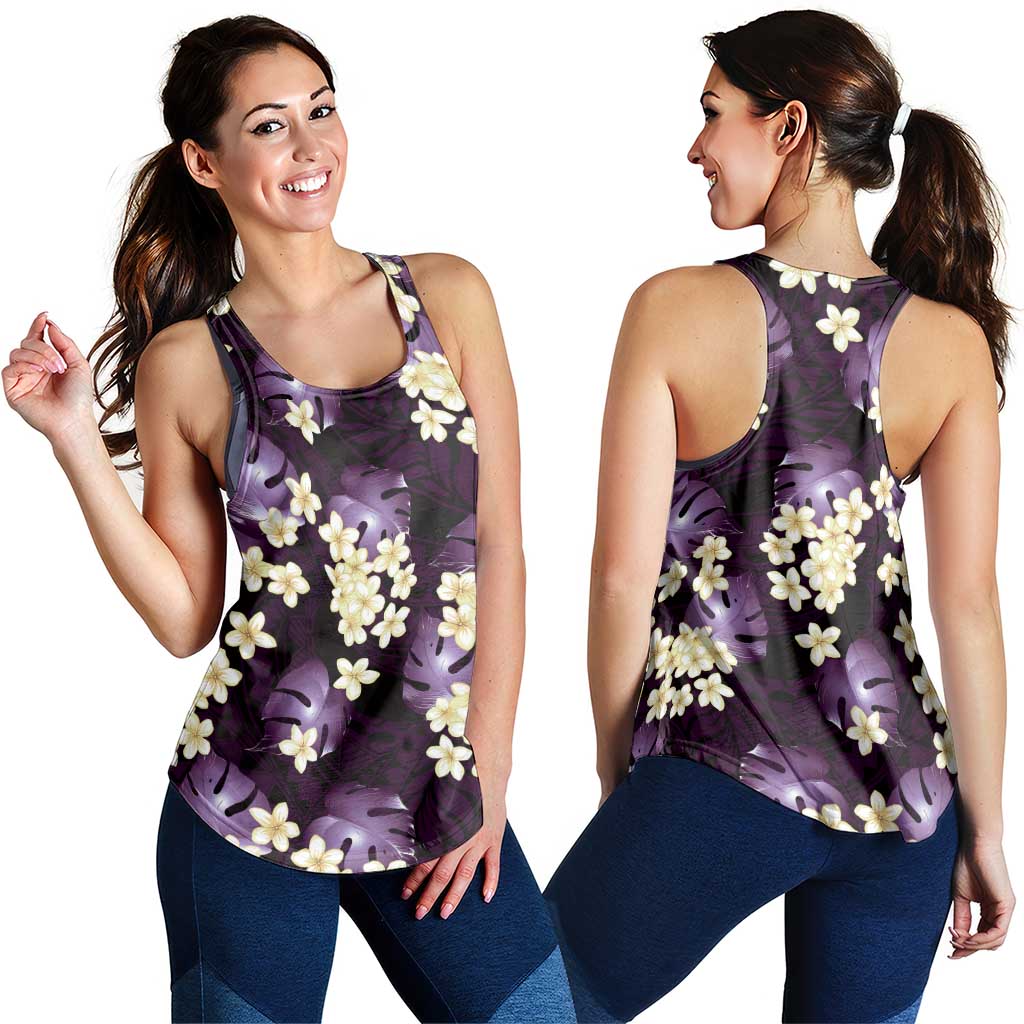Purple Tropical Hawaii Women Racerback Tank Seamless Monstera Plumeria Hawaiian Pattern - Polynesian Pride