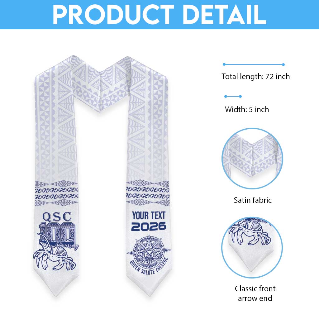Queen Salote College 100 Years Anniversary Custom Graduation Stole Tonga QSC White LT7 - Polynesian Pride