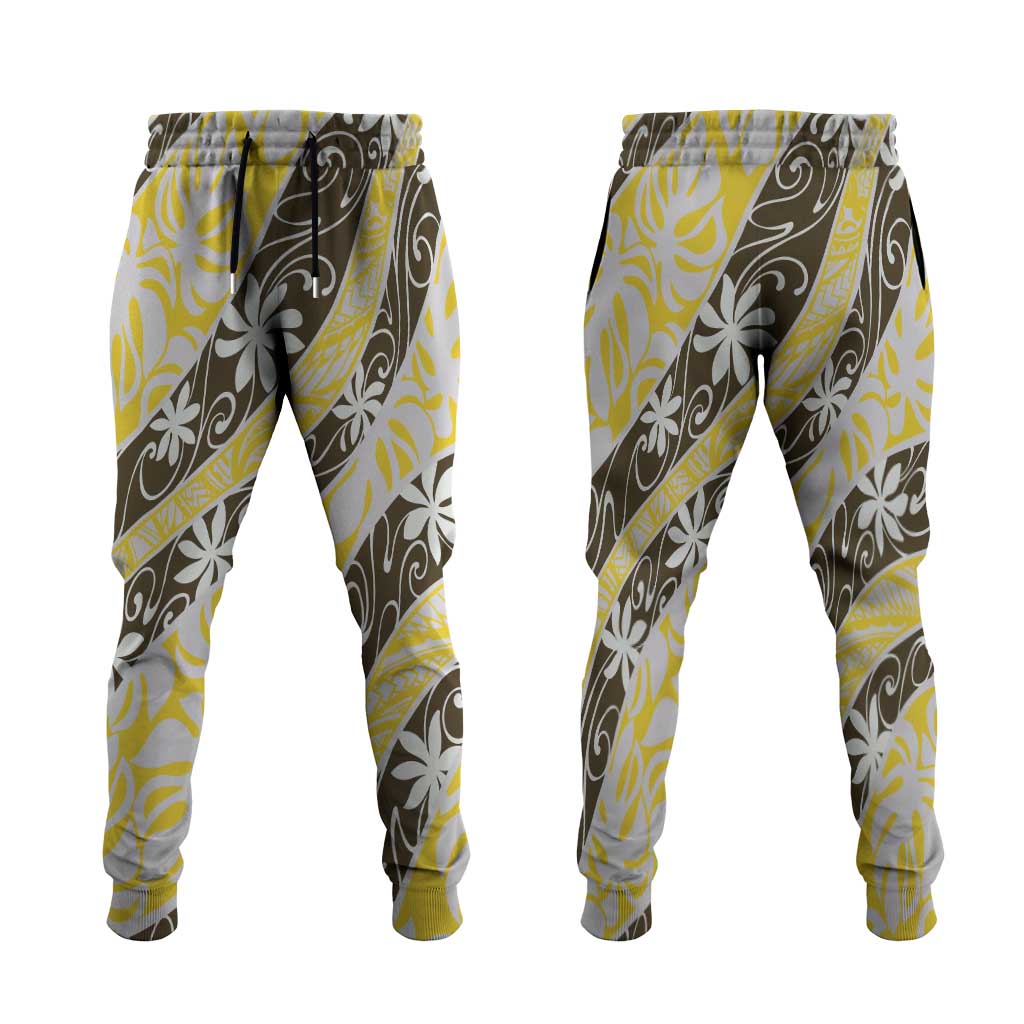 Rearea Tahiti Tiare Monstera Jogger Pants Polynesian Pattern Curve Style - Polynesian Pride