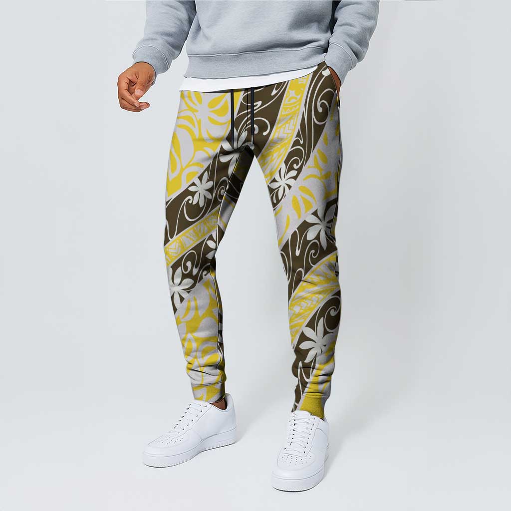 Rearea Tahiti Tiare Monstera Jogger Pants Polynesian Pattern Curve Style - Polynesian Pride
