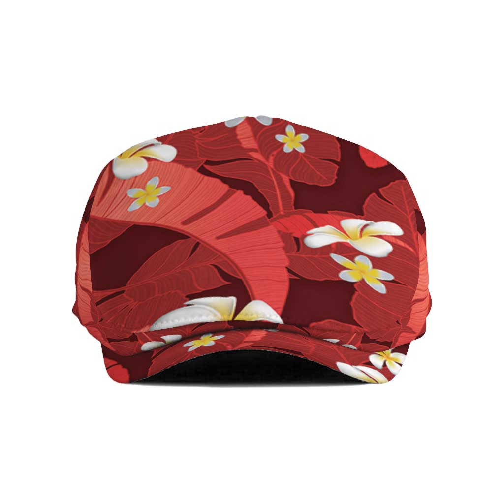 Red Banana Leaf Hawaii Jeff Hat Lau Maia Plumeria Tropical Summer Vibes LT14 Red - Polynesian Pride