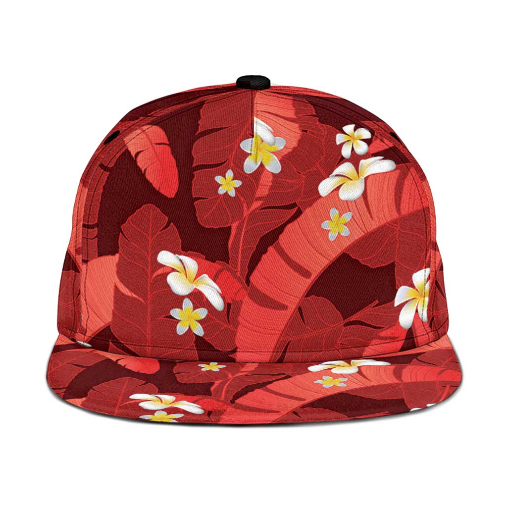 Red Banana Leaf Hawaii Snapback Cap Lau Maia Plumeria Tropical Summer Vibes