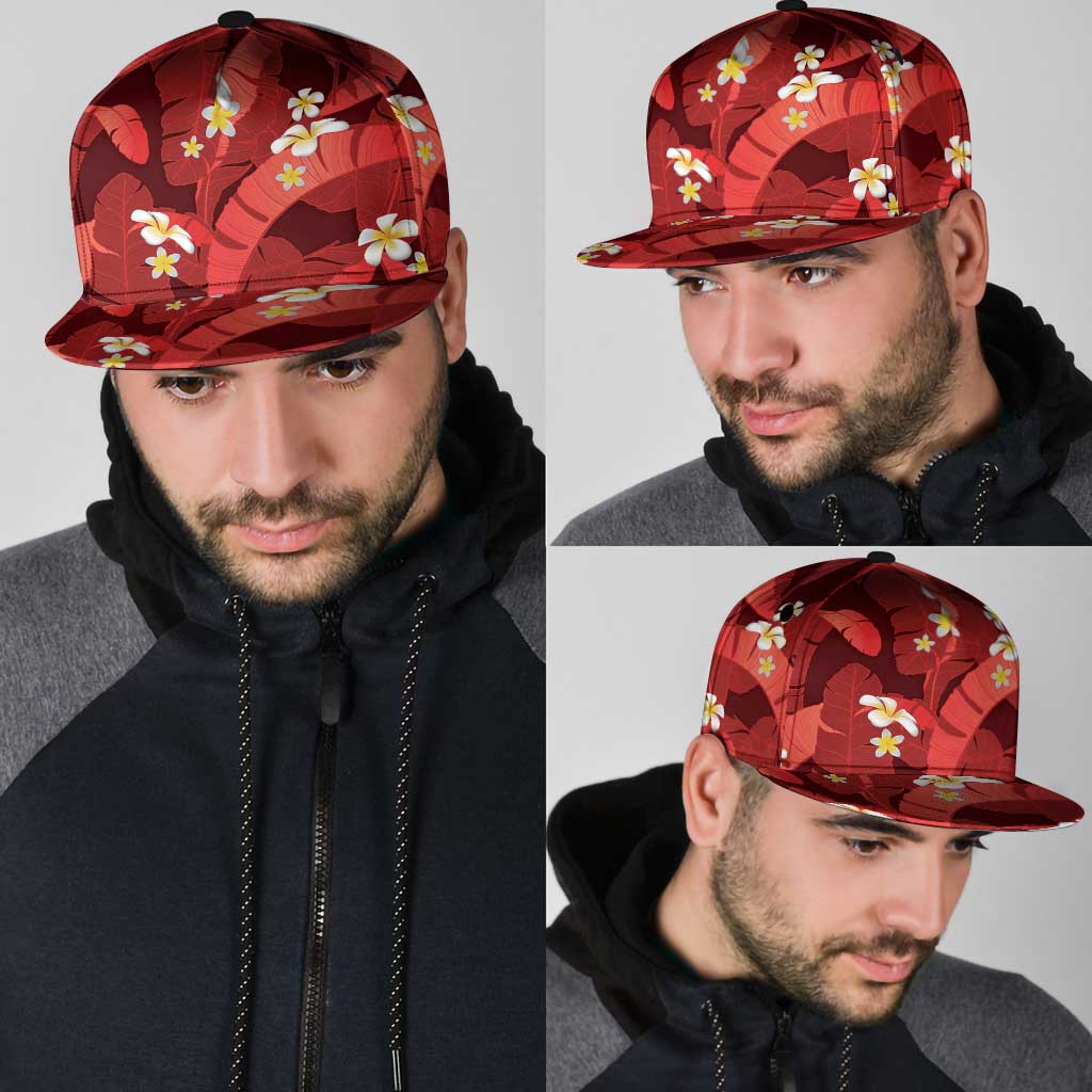 Red Banana Leaf Hawaii Snapback Cap Lau Maia Plumeria Tropical Summer Vibes