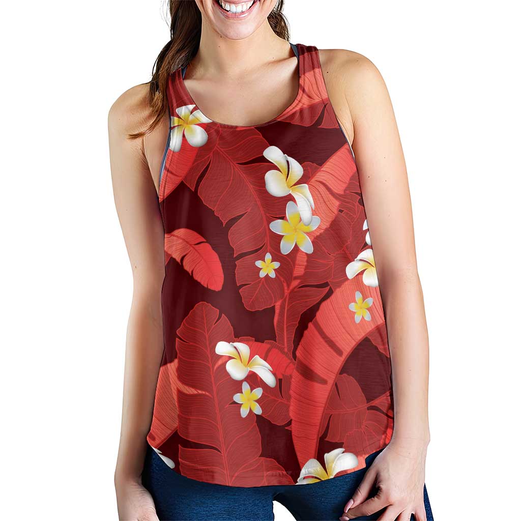 Red Banana Leaf Hawaii Women Racerback Tank Lau Maia Plumeria Tropical Summer Vibes