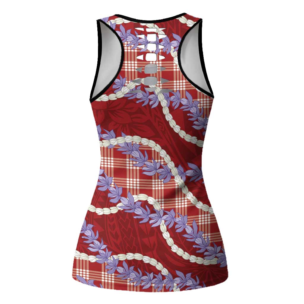 Red Hawaii Palaka Honohono Pikake Hollow Tank Top Hawaiian Orchid Lei Polynesian Pattern LT14 - Polynesian Pride