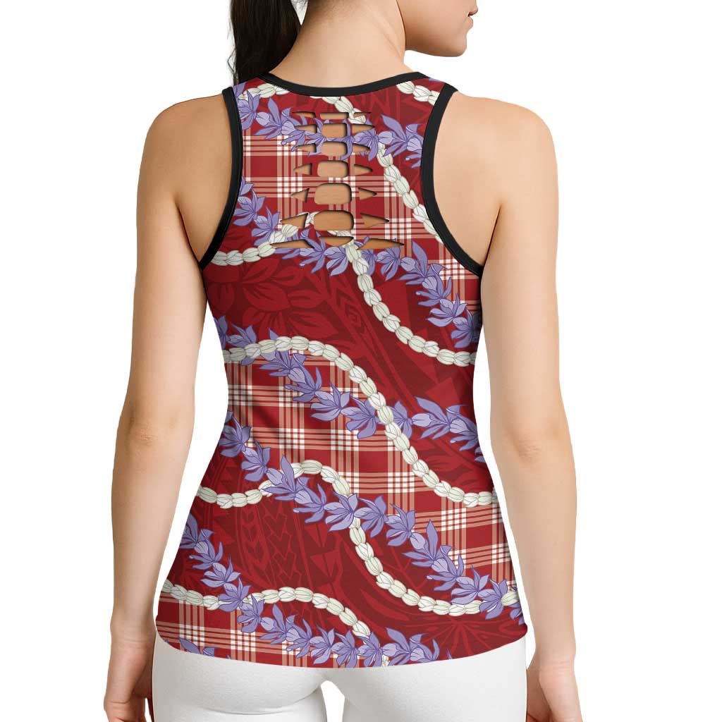 Red Hawaii Palaka Honohono Pikake Hollow Tank Top Hawaiian Orchid Lei Polynesian Pattern LT14 - Polynesian Pride