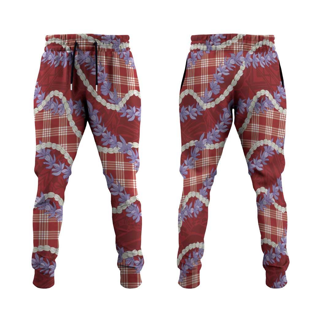 Red Hawaii Palaka Honohono Pikake Jogger Pants Hawaiian Orchid Lei Polynesian Pattern LT14 Red - Polynesian Pride