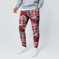 Red Hawaii Palaka Honohono Pikake Jogger Pants Hawaiian Orchid Lei Polynesian Pattern LT14 - Polynesian Pride
