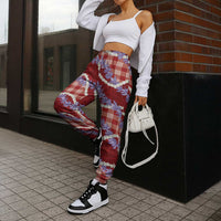 Red Hawaii Palaka Honohono Pikake Jogger Pants Hawaiian Orchid Lei Polynesian Pattern LT14 - Polynesian Pride