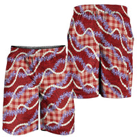 Red Hawaii Palaka Honohono Pikake Shorts for Men Hawaiian Orchid Lei Polynesian Pattern LT14 - Polynesian Pride