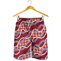 Red Hawaii Palaka Honohono Pikake Shorts for Men Hawaiian Orchid Lei Polynesian Pattern LT14 - Polynesian Pride