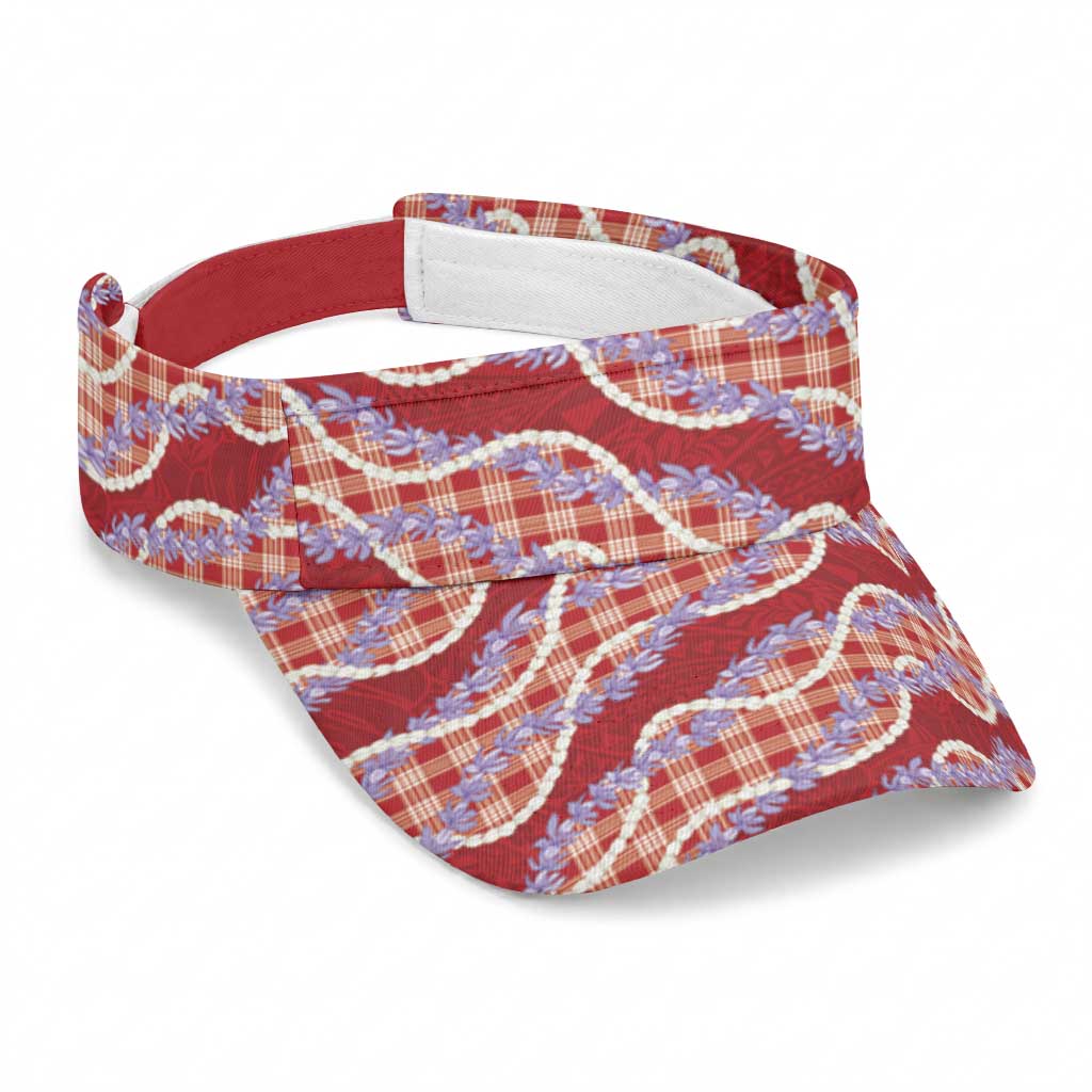 Red Hawaii Palaka Honohono Pikake Sun Visor Cap Hawaiian Orchid Lei Polynesian Pattern