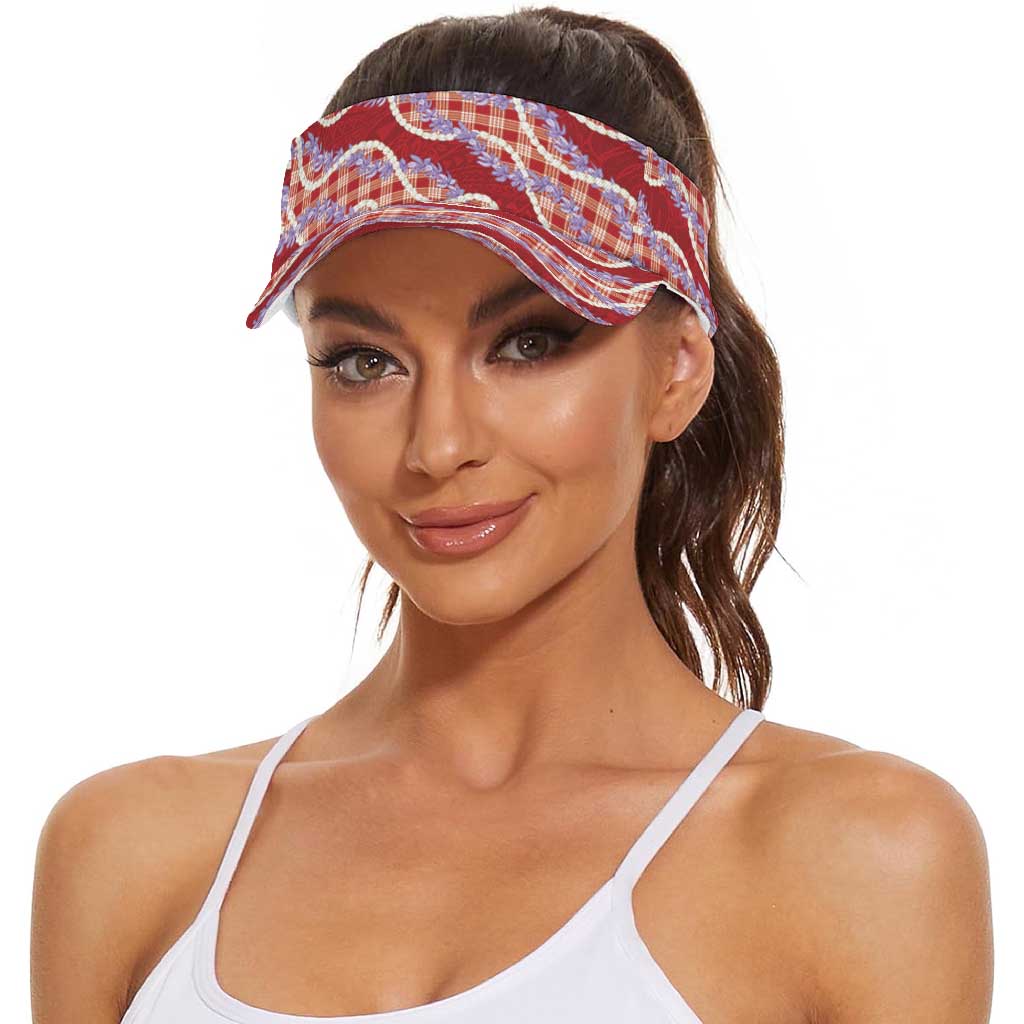 Red Hawaii Palaka Honohono Pikake Sun Visor Cap Hawaiian Orchid Lei Polynesian Pattern LT14 - Polynesian Pride